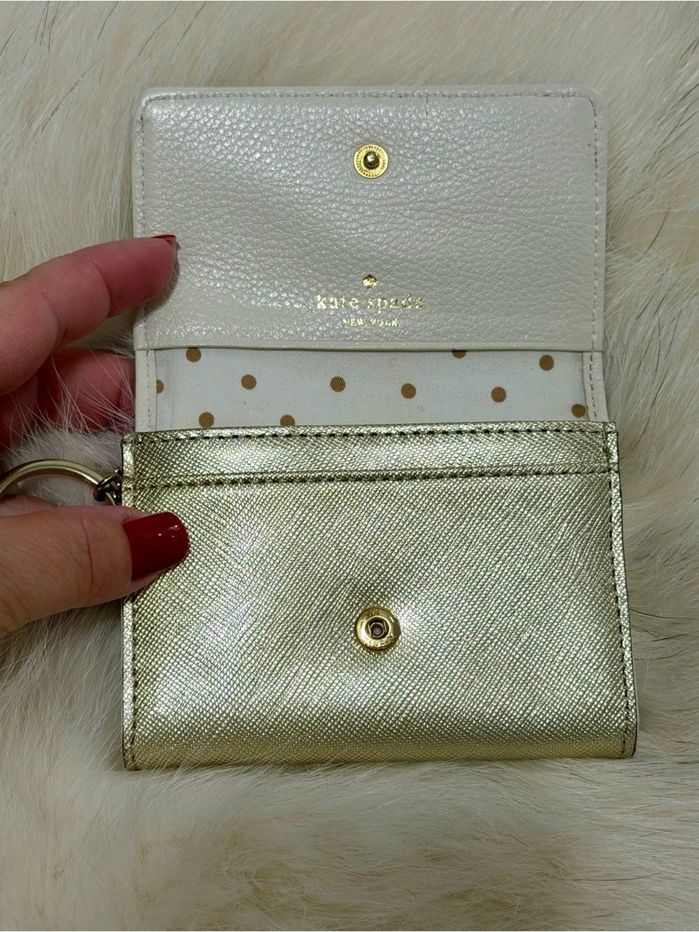 NEW Kate Spade Sylvia Mini Key Ring Bifold Wallet in Pale Gold Leather - Picture 4 of 5